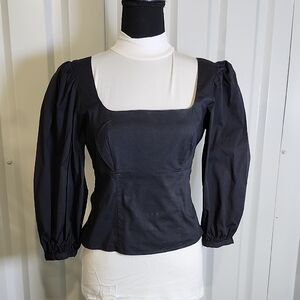 STAUD Lana Top Black Square Neck Blouse Size 4